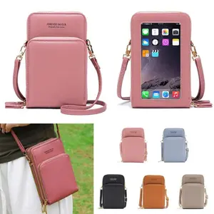Women’s Solid Color Triple Compartment Wallet Crossbody Bag PU Leather Phone Pouch Touch Screen Window Multi Layer Pockets Shoulder Strap Everyday Travel Use