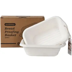 2-Pack Rectangular Bread Proofing Basket Set, 8 Inch Pulp Banneton with Liner, Sourdough Bread Baking Supplies for Professional & Home Bakers