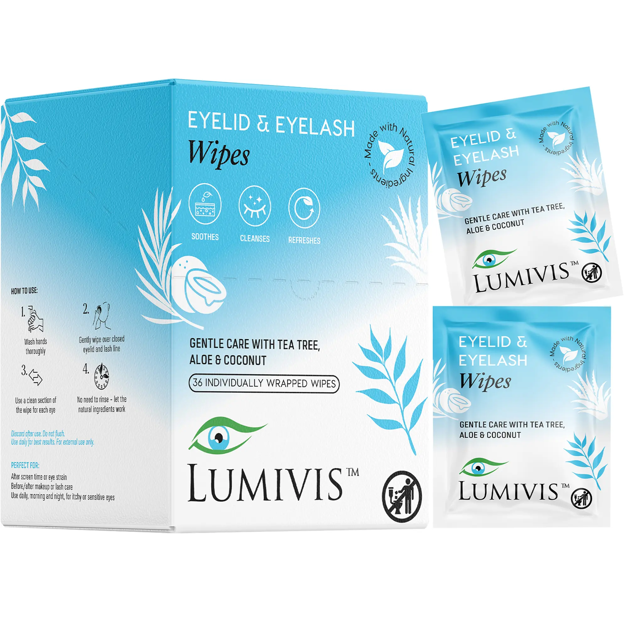 Tea Tree Oil Eyelid Wipes – Gentle Daily Eye Care, 36 Sachets Tea Tree Oil Eyelid Wipes – Gentle Daily Eye Care, 36 Sachets