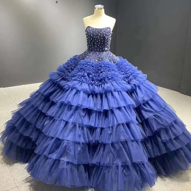 Opulent Elegance: Luxury Strapless Ruffle Plus-Size Evening Ball Gown for Prom