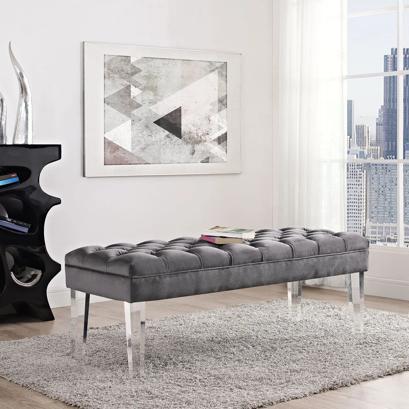 Modway Valet Performance Velvet Bench in Gray Modway Valet Performance Velvet Bench in Gray