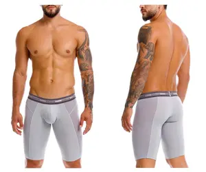Men's Plain Fitted Long Polyester Boxer Briefs - Sporty Men's Underwear with Ergo Pouch, Full Coverage, Athletic Activewear