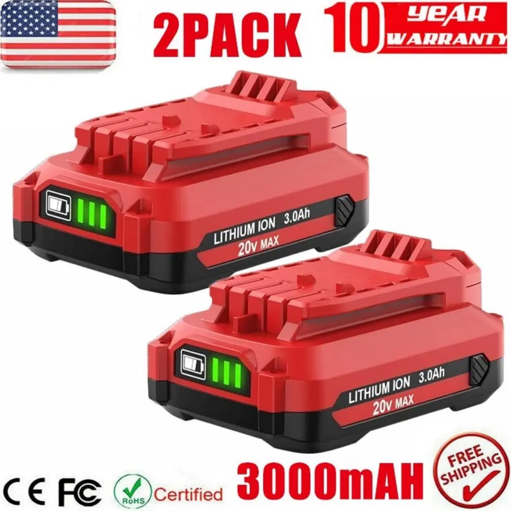 2-Pack 20V 3.0AH Lithium Replacement Batteries for Craftsman V20 Cordless Power Tools, Cordless Drill Battery Compatible with CMCB204, CMCB202, CMCB201, CMCB206, CMCB205