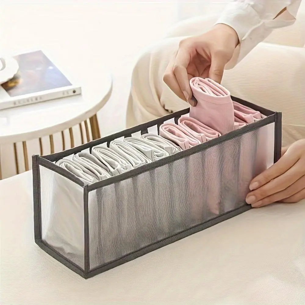 11-Grid Sock and Underwear Storage Box, Divided compartments, Compartmentalized organizers, Transparent Mesh Multi-Compartment Closet Organizer for Home, Dormitory and Hotel