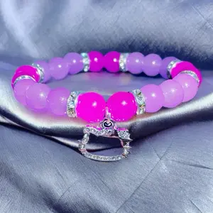 1 Pc Pink And Purple Kitty Beaded Charm Bracelet Y2K- Casual Daily Wear, Durable & Colorful Beads, Perfect for Any Outfit, Fits Average Wrist Size 7 Inches