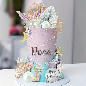 28-Piece Mermaid Tail Cake Decor Set, Seaweed Shells and Gold Ginkgo Leaves, Perfect for Birthday, Halloween, Christmas Parties