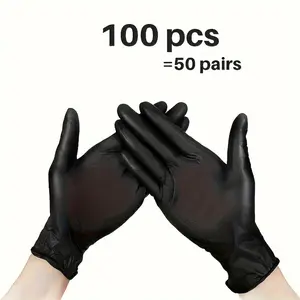 100 Pairs 50 Pairs Black/Pink Disposable Gloves, PVC Anti-Static Latex-Free Tattoo Work Gloves, Super Strong Texture, Suitable for Tattoo Beginners and Tattoo Masters, Also Suitable for Food Processing and Preparation, Multi-Purpose Gloves for Beauty Salo