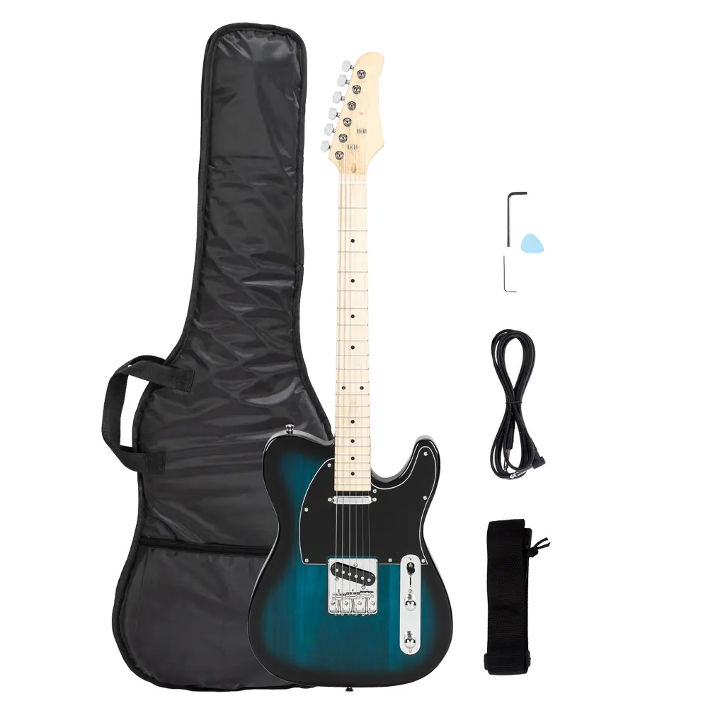 39-Inch Wooden Electric Guitar with Maple Fingerboard, SS Pickup, Blue Finish - Beginner Starter Kit with Case, Accessories for Aspiring Guitarists