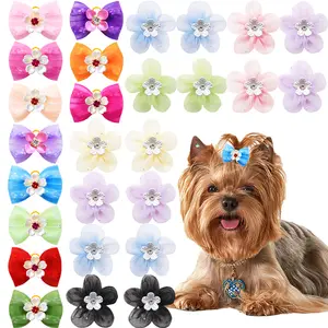 60pcs Dog Bows Flower Decoration Mixed Colors Cute Puppy Bows Handmade Yorkshire Doggy Hair Accessories Wholesale Pet Supplies for Dogs