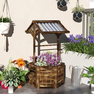 Wooden Wishing Well Planter – Tan