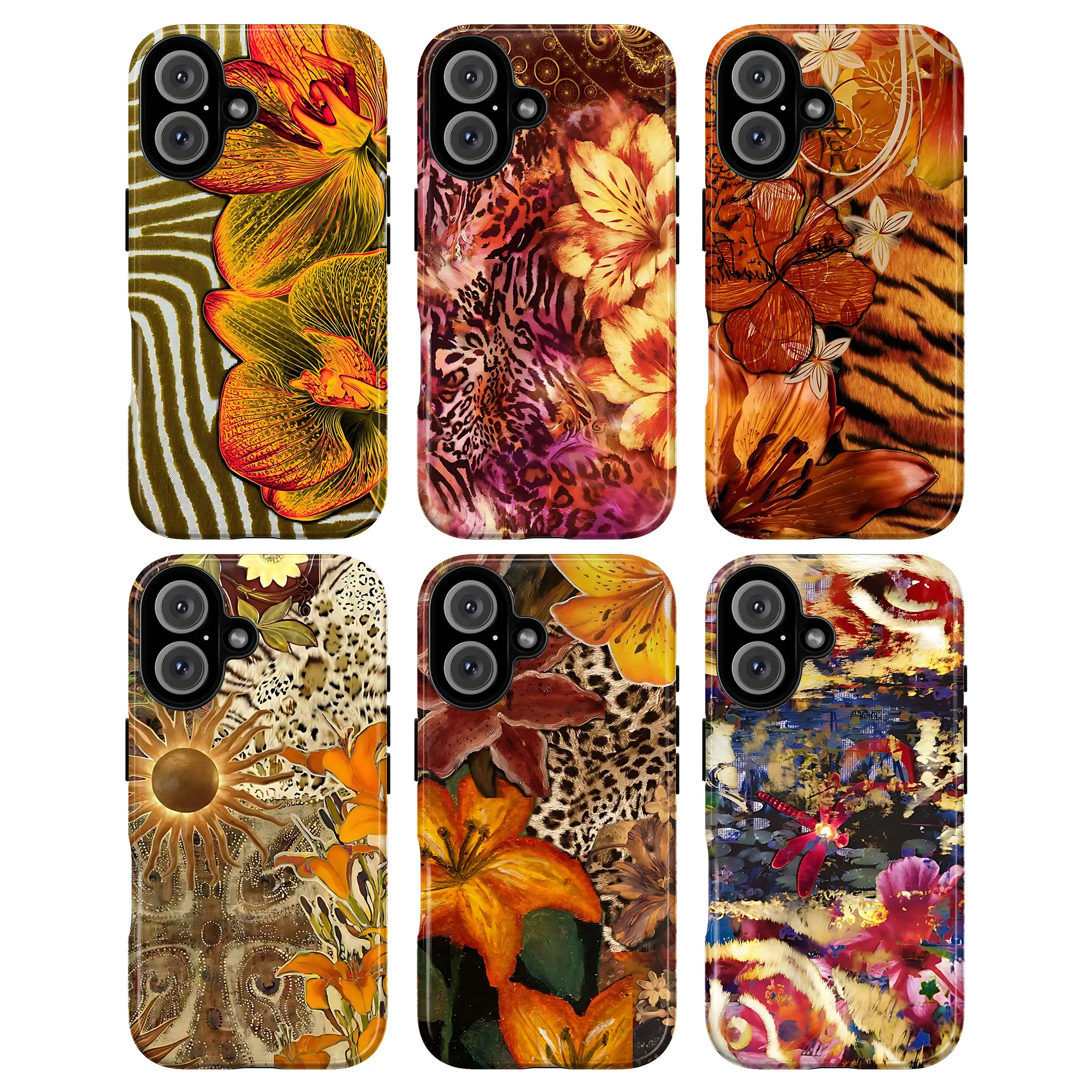 Retro Floral Leopard Phone Case for iPhone 17 16 15 14 13 12 11 Pro Max, Vintage Orange Lily Botanical Collage Cover, Whimsical Cottagecore Aesthetic Protective Case, Maximalist Wildflower Animal Print Nature Inspired Gift for Her