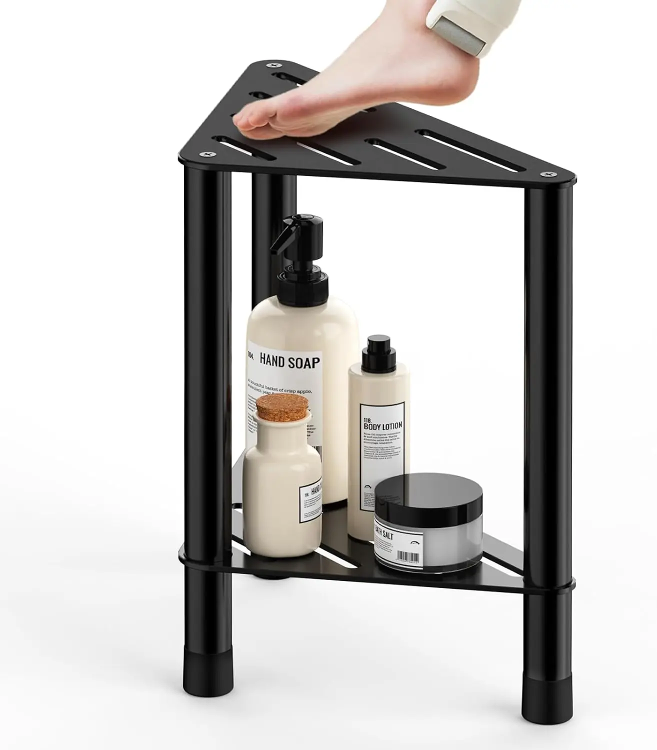 Corner Shower Stool for Inside Shower - 15.5in Shower Foot Rest with Storage Shelf, Stainless Steel Shower Stool for Shaving , Bathroom Bench Suitable for Small Shower Spaces, Black
