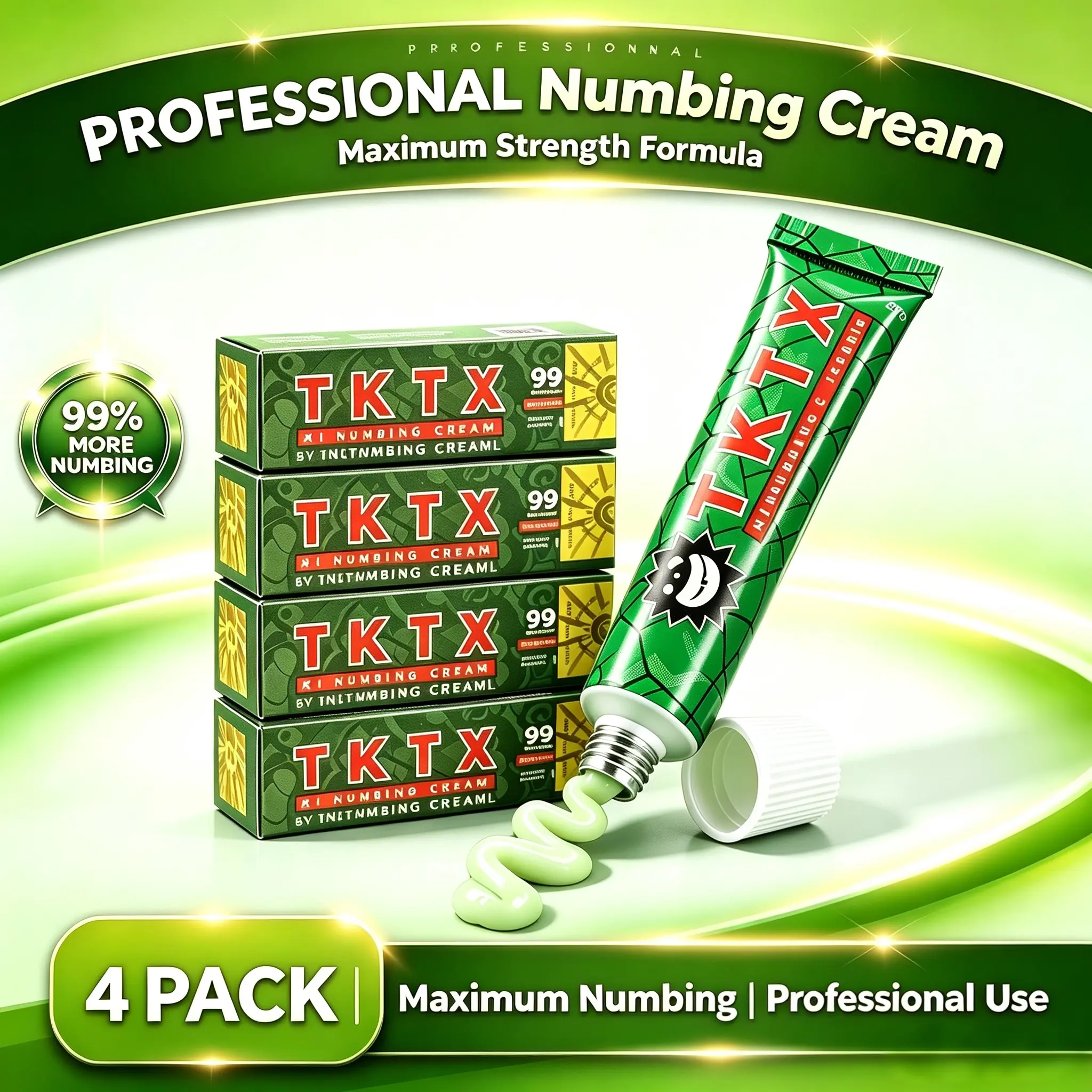 TKTX 4 Pack Green Tattoo Soothing Cream 99% Enhanced Formula 6-8 Hour - Deep Skin Comfort Balm for Tattoo Care, Ointment for Waxing & Piercing, Long-Lasting Tattoo Aftercare for Body Art Enthusiasts