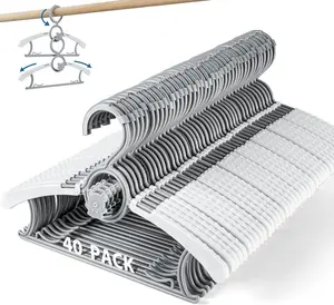 60 Pack Baby Hangers with Adjustable Shoulder - Non-Slip Infant to Teen Closet Organizers, Space Saving Stackable Plastic Kids Hangers Hanging