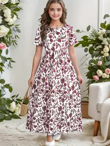 Boho Paisley Allover Short Sleeve Midi Dress Girls Holiday Casual Dresses Summer Gift