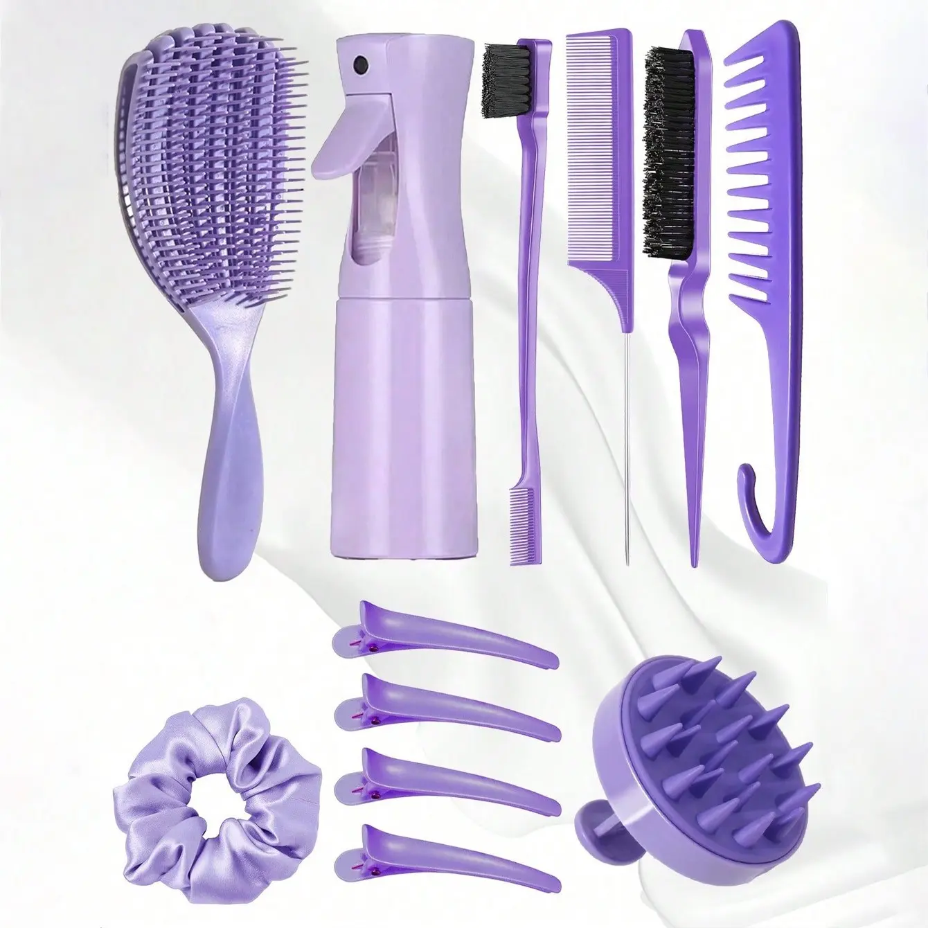 12-Piece Fashionable Wet-Dry Octopus Comb Set for Girls, Hair Care Tool, Sharp Tail Comb, Mouse Tail Comb, Side Comb, Hair Brush, Clips, Rings, Wide Tooth Comb, Hairbrush, Hair Styling Tools