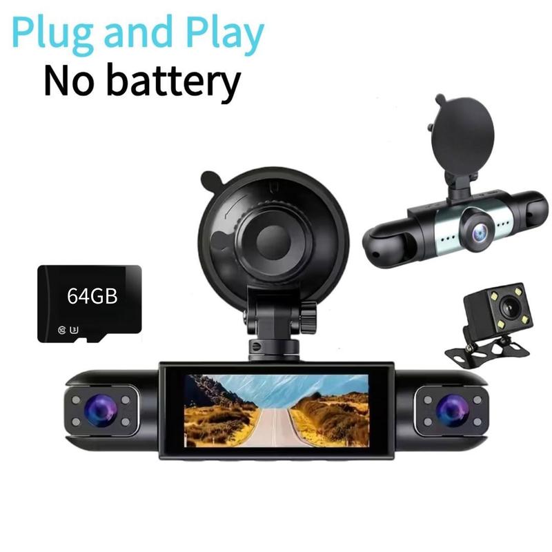 Automotive Dashcam Driving Camera System - 3.16" Screen HD Car Camera with Front, Rear, Left & Right Lenses, 64GB Memory Card Included, Wired Vehicle DVR