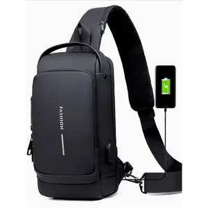 Men's Casual Plain Zipper Durable Chest Bag, Large Capacity Crossbody Sling Bag with Usb Charging Port, Multi-functional Sports Sling Bag for Business, Commute, Work, Daily Use