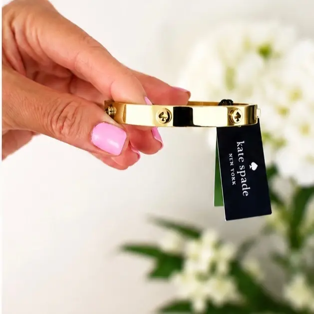 Kate Spade Spot The Spade Studded Hinged Bangle – Gold Tone Stainless Steel | Polished Finish | New