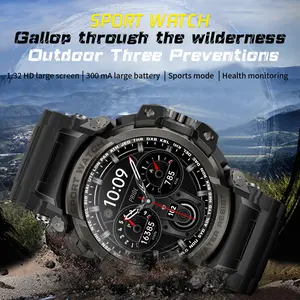 Gallop through the wilderness Outdoor Three Preventions  large screen 300 mA large battery Sports mode Health monitoring Smartwatch with Multifunctional Features Reminders Sports Mode Voice Assistant Weather Push Stopwatch Timer Supports Calls Messages