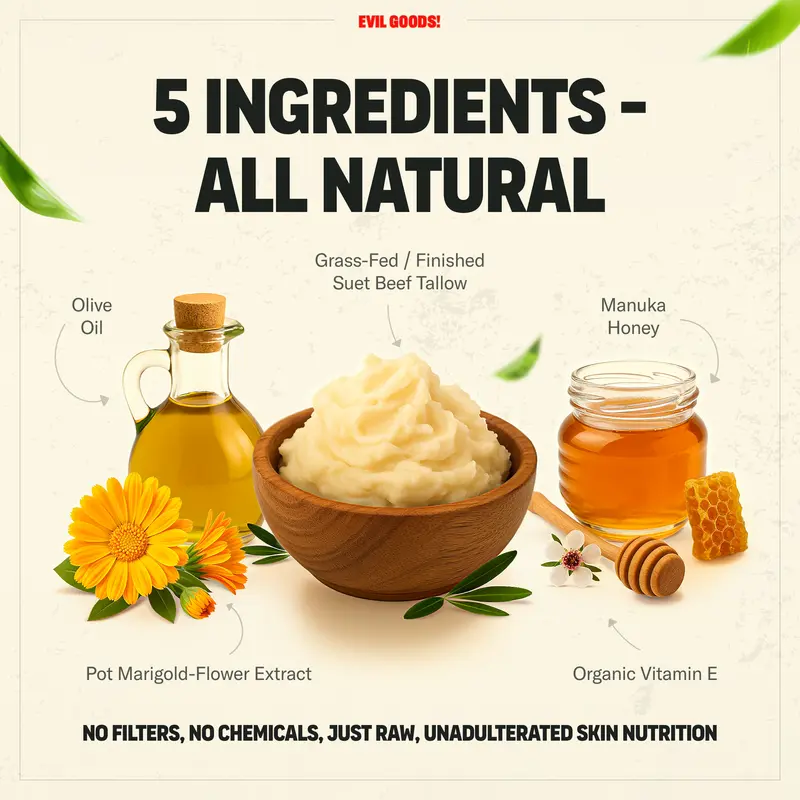 EVIL GOODS! Whipped Beef Tallow & Manuka Honey Organic Nourishing Face Cream Moisturizer Body Lotion Skin Care Lip Balm Hydrating Moisturizing 100% Natural Ingredients - Oil 3