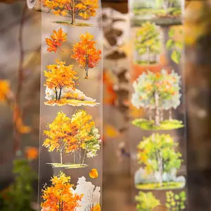 Forest Themed Tape, 1 Roll Waterproof PET Tape, Decorative Tape for Frame Phone Case Luggage, DIY Scrapbooking Tape, Art