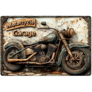 Rustic Motorcycle Garage Sign 8x12in Vintage Matte Print Tin Metal Wall Art for Home Office Cafe Yard Garden Farm Decor wall art metal wall sign Vintage Metal Tin Sign home decor plaque funny bar sign