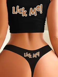 Women's Sexy Thin Knitting Thong Underwear with LICK ME Letter Print, Comfortable and Fitted Panties for All Seasons, Fun and Flirty Lingerie