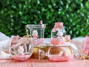 Peach Bunny Keychain, Pink Fruit Liquid Key Chain, Cute Glitter Shaker Accessory, Rabbit Fidget Bag Charm, Animal Gold Key Ring Hardware cute keychain