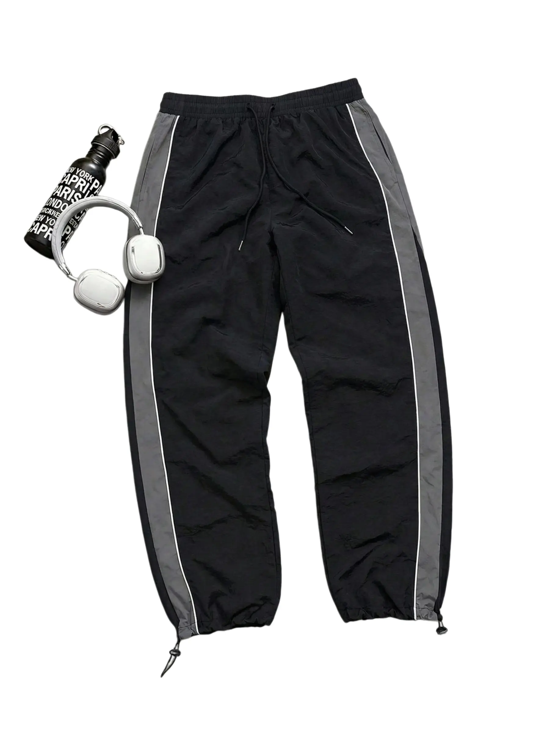 Men’s summer pants — casual retro street style for young men; comfortable for everyday wear, suitable for sports, hiking, and running; Hawaiian beach style; solid-color nylon wide-leg pants for men Loose-Fit Drawstring Baggy Sweatpants