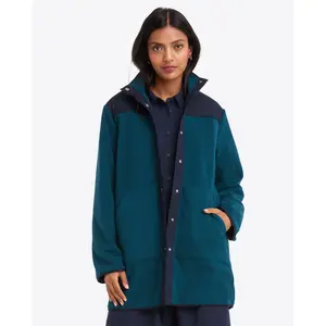 Button Down Fleece Coat in Teal