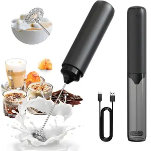 Rechargeable Milk Frother Hanheld, Dual Coil Whisk Head Electric Coffee Frother, Portable Hand Frother Wand Drink Mixer for Matcha/Lattes/Cappuccino/Egg, Kitchen Gifts
