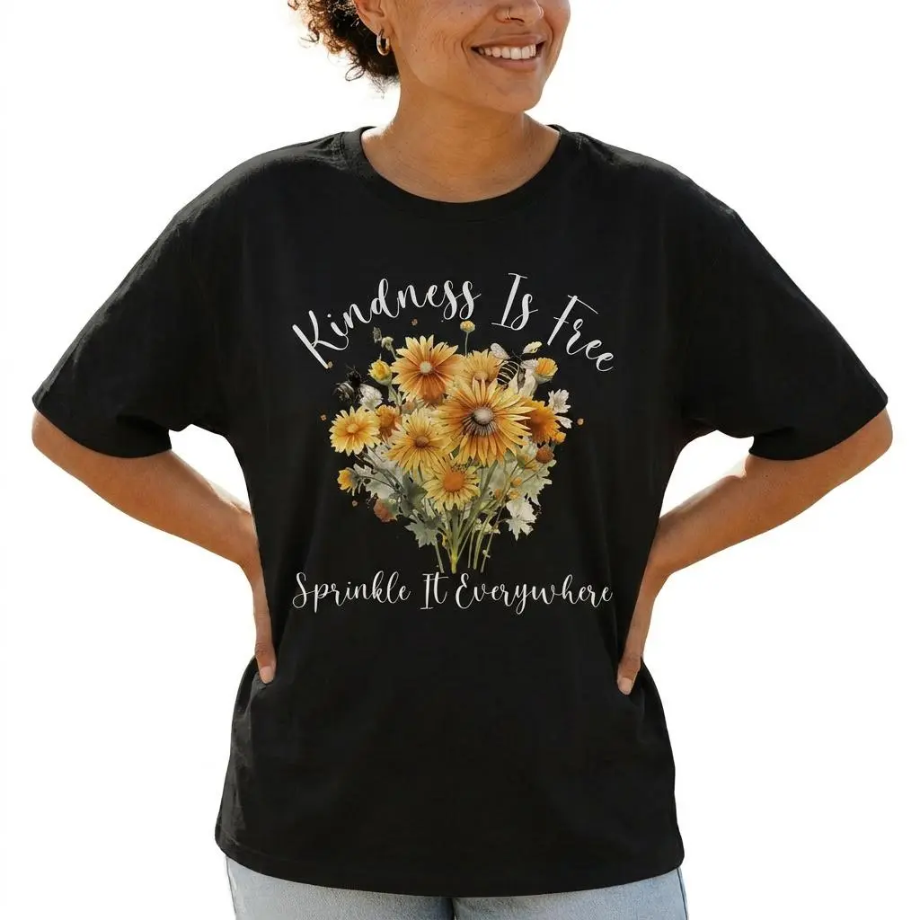 Kindness Is Free Shirt Women Floral Bee Graphic Tee Inspirational Plus Size Top