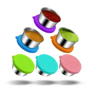 Pack of 6 Salad Dressing Containers – Small Stainless Steel Sauce Cups with Leakproof Silicone Lids, Reusable Condiment Cups for Bento Box, Picnic, Travel – No More Plastic Bags