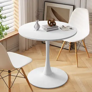【GOOGREAT】32"Modern Round Dining Table with Round MDF Table Top,Metal Base Dining Table, End Table Leisure Coffee Table,White