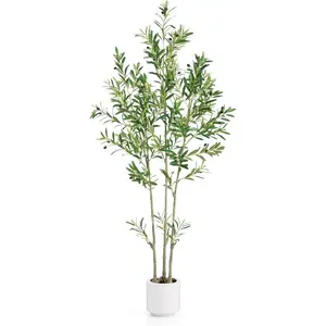 6ft Faux Olive Tree - Tall Fake Plant for Indoor Decor, Artificial Olive Tree with Pot, Floor Olive Plant Indoor Trees, Artificial Olive Trees with White Planter for Home House Office Décor