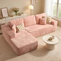 Pink Plush Corduroy Left Chaise