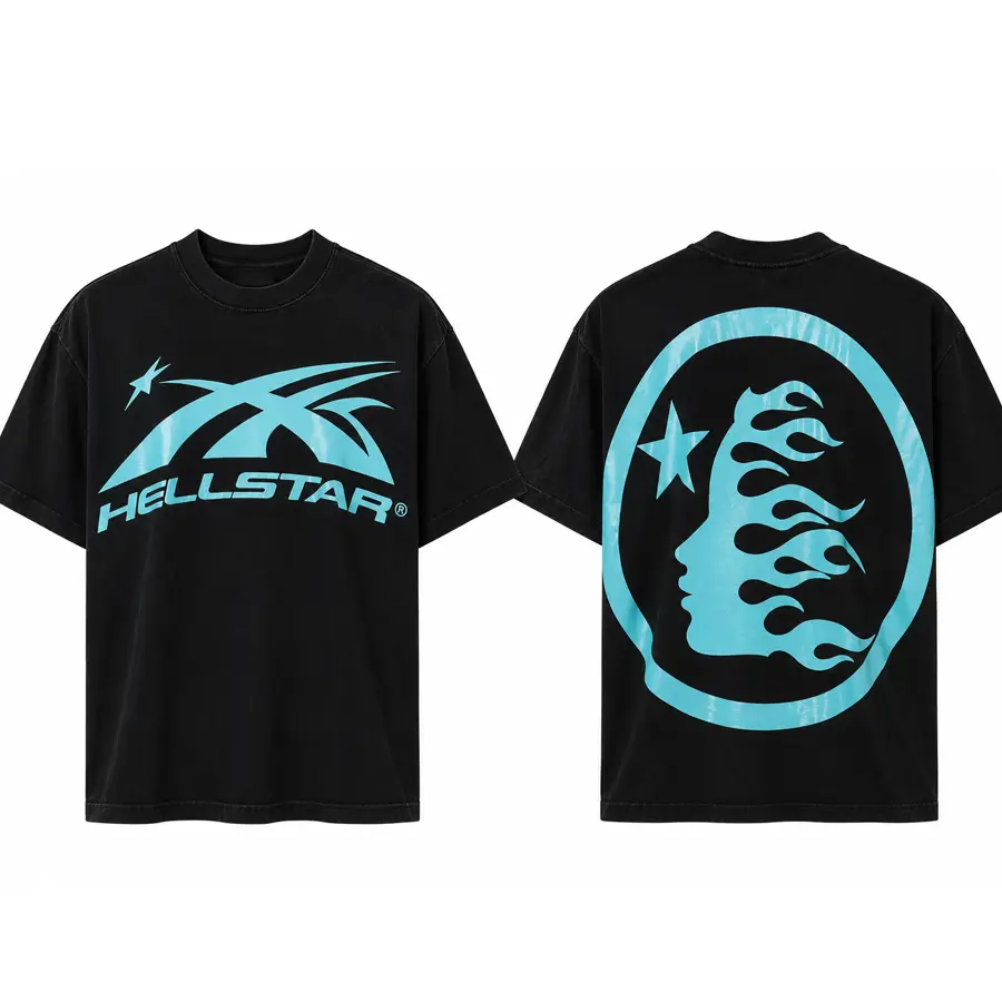 Hellstar Vector Logo Graphic Shirt, Flame Face Back Print Tee, Sport Inspired Y2K Streetwear, Cosmic Urban Fashion Gift