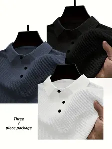 Men's 3-Pack Polo Shirts, Breathable Waffle Knit, Lightweight & Quick-Dry, Casual Wear, Work & Everyday Use, Fitted Style