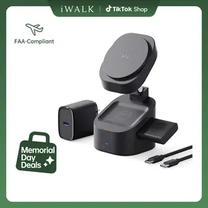 Summervibes iWALK 3-in-1 Magnetic Wireless Charging Station Mount - 15W Speed Fast Charger for Smartphone, USB-C Adapter, 120° Adjustable Flexible Viewing Angle, 25° Tilt, Folding Desk Setup, 18 Months Support for Mobile Electronic Devices outdoorfun