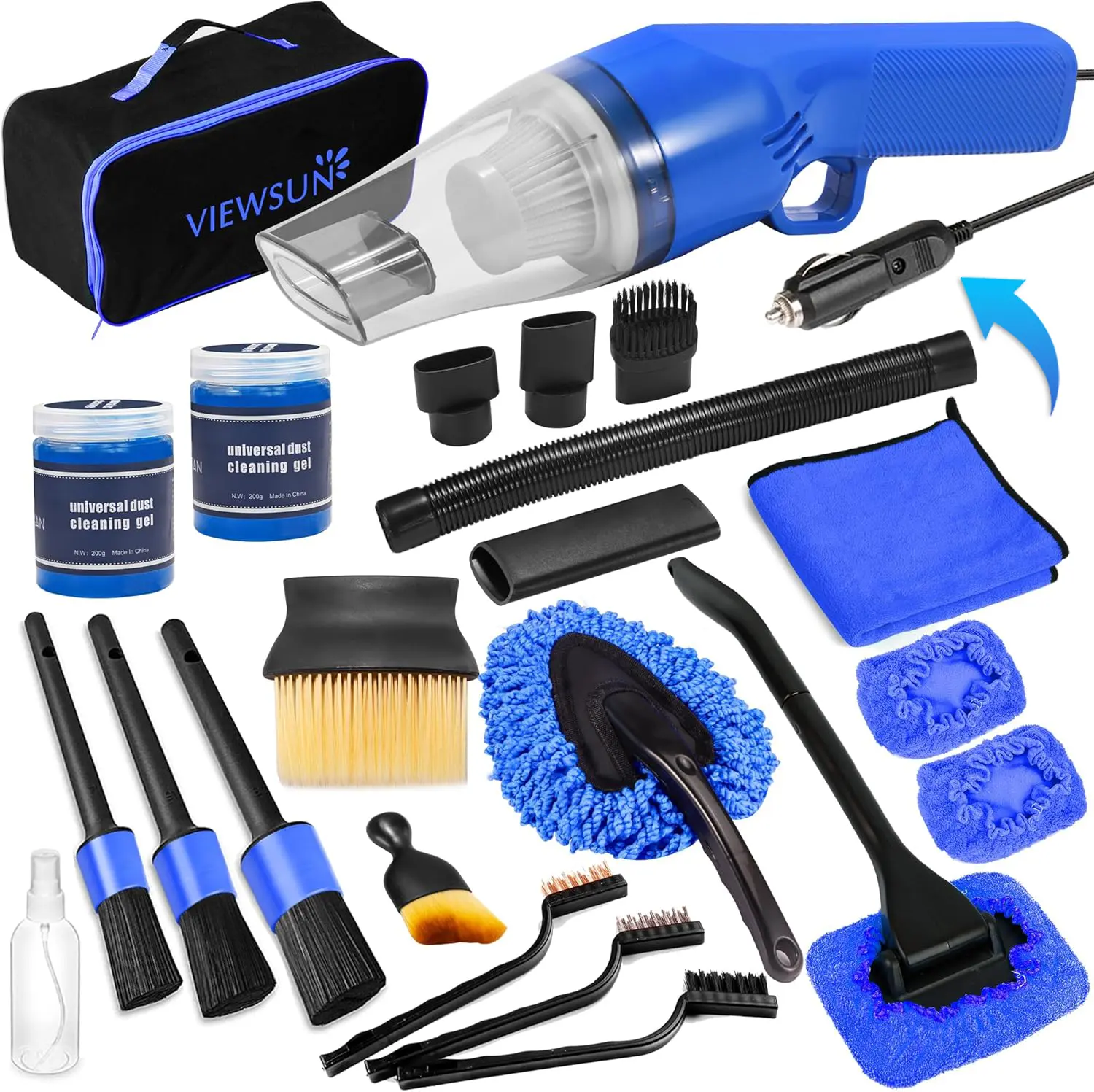 【TikTokShopFallDealsForYou】Viewsun 18PCS Car Cleaning Kit, Car Interior Detailing Kit with Blue High Power Handheld Vacuum, Detailing Brush Set, Windshield Cleaner, Cleaning Gel, Complete Auto Accessories for Men, Women，Summervibes,toolupgrade