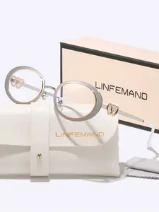 Linfemand High-End Metal Oval Frame Fashion Anti-Blue Light Flat Mirror, Heart Accent Leg Daily Wear, Trendy Accessory Gift