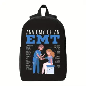Anatomy Of An EMT School Backpack with Shoulder Bag - Stylish Teacher & Student Medical-Themed Design, Black with Blue Print, Perfect for School, Travel, or Gift, School Backpack, For Teenager