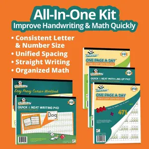 Channie’s All-In-One Kit – Visual Handwriting & Math Practice for Grades 1–3 5 Workbooks + FREE Alphabet Card | Visual Learning System