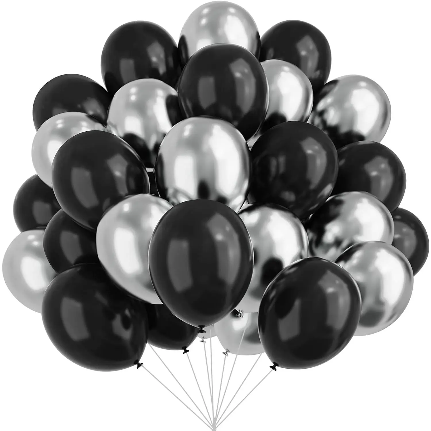 67pcs 12-in Metallic Chrome Balloons Kit - Black, Silver & Gold Balloons with Ribbon for Birthday, Wedding Decorations (Home & Festive Party Supplies), Black & Gold(67Pcs)