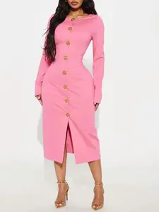 The Carla Body Sculpting Midi Dress - Pink