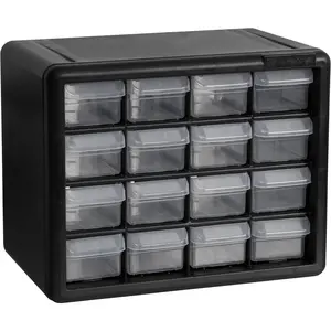 16-Drawer Drawer Cabinet for Organization, Beads, Makeup Organizer, Building Bricks, Teacher Toolbox, 10-1/2" W x 6-1/2" D x 8-1/2" H, 10716 Black