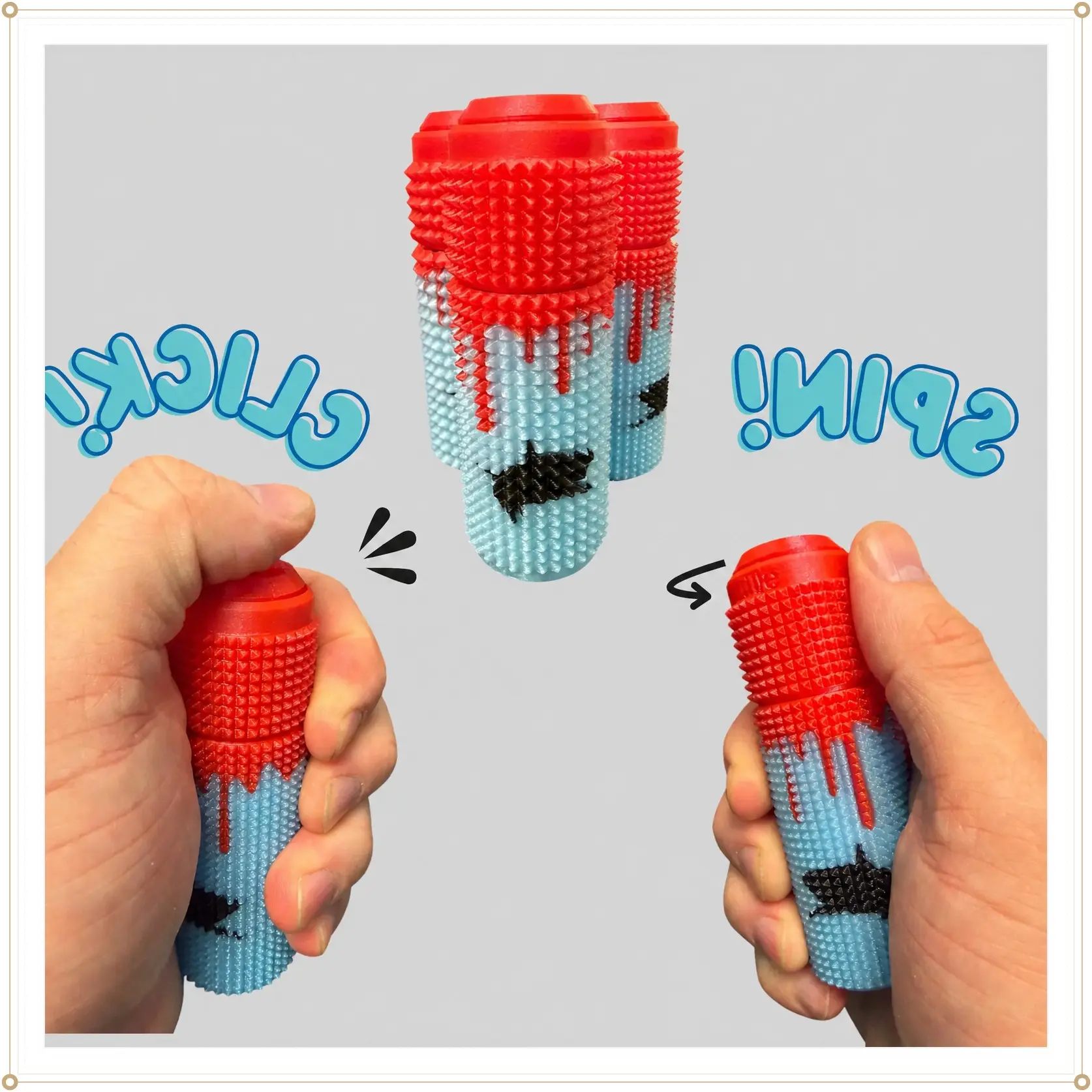 Little Ouchies Orbit Spin Click Sharks Collection Keychain - Intense Multi-Sensory Spinner Click Tool for Pain Stim, Anxiety Fidgets, ADHD Focus, Sensory Products, Mental Health Gifts for Adults