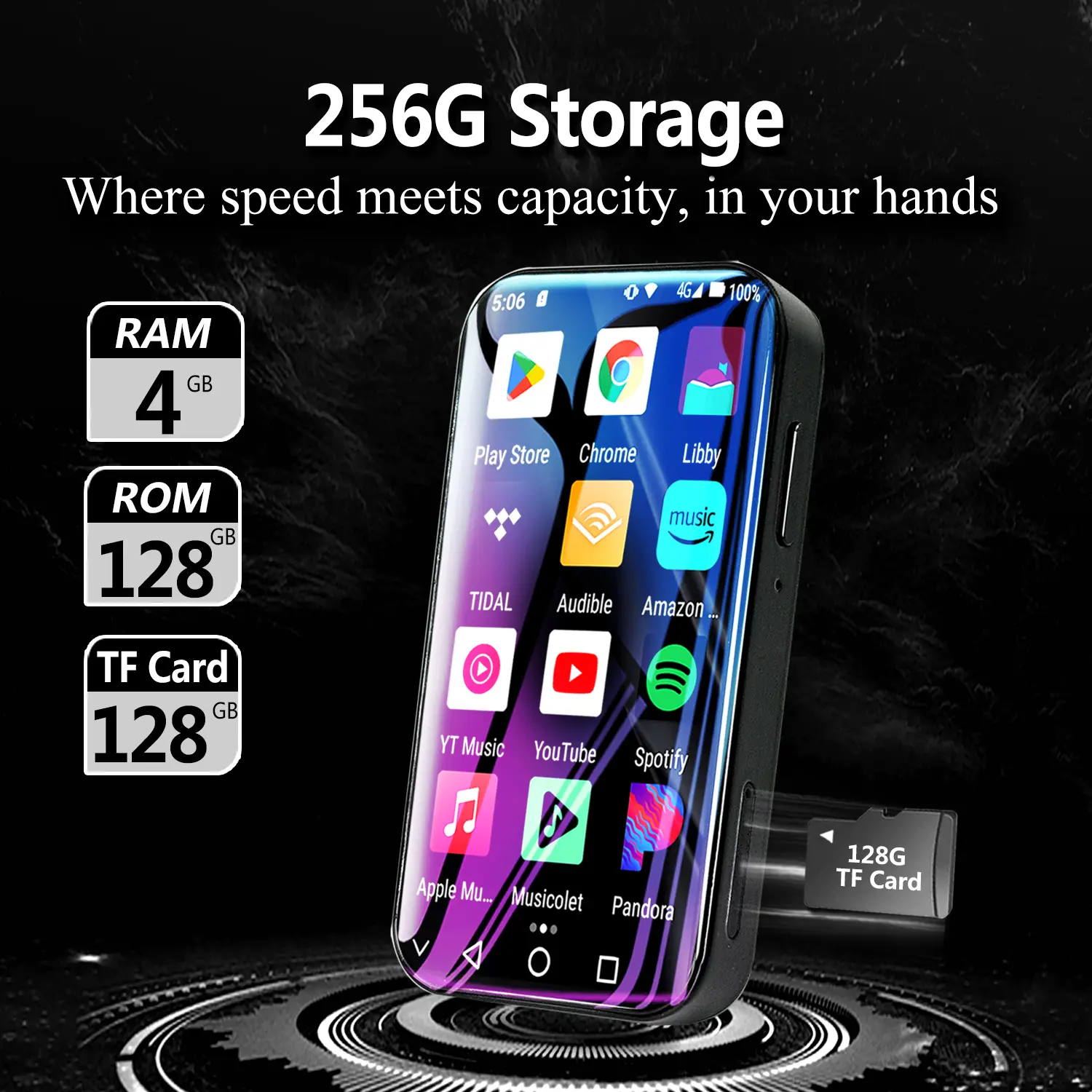 256GB MP3 Player with Bluetooth WiFi 4G Internet, Mini MP3 MP4 Player with Spotify, 3.0 Touchscreen Digital Music Player with Amazon music, Portable Android MP3 Player with YouTube, Google Play,Camera