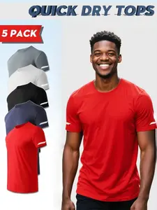 Men's Solid & Plaid Print Round Neck Sports Tee, Quick Drying Breathable Crew Neck T-Shirt, Casual Sportswear for Gym Workout Running